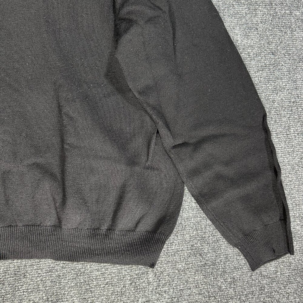 Brooks Brothers Sweater Mens Large Black Merino Wool Stretch Ribbed Hem V Neck - Picture 3 of 7